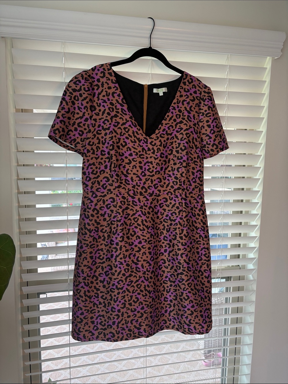 Purple and Black Leopard Print V-Neck Mini Dress